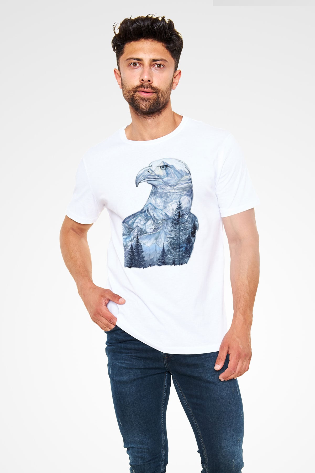 Kartal Beyaz Unisex Tişört T-Shirt - TişörtFabrikası