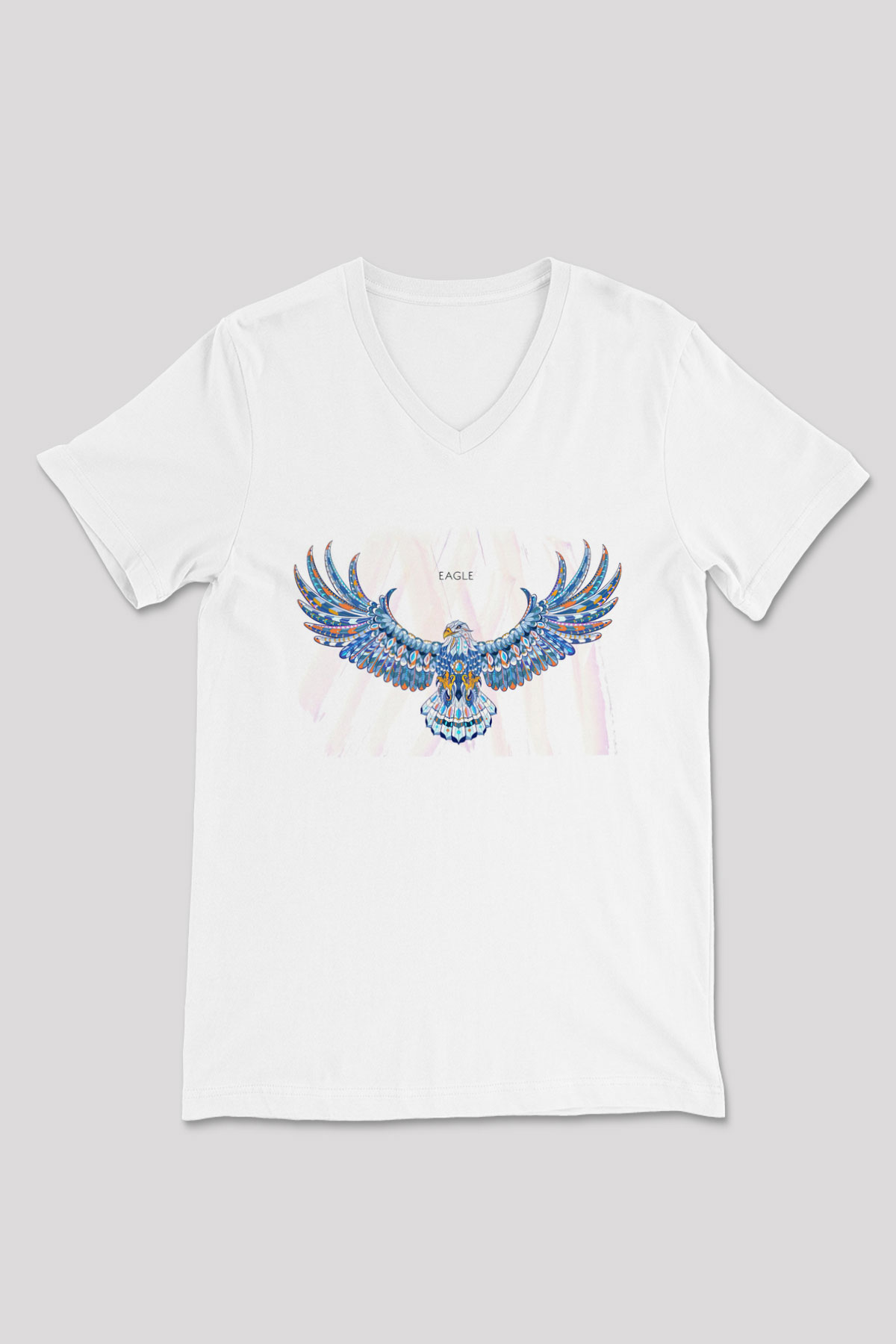 Kartal Beyaz Unisex V Yaka Tişört