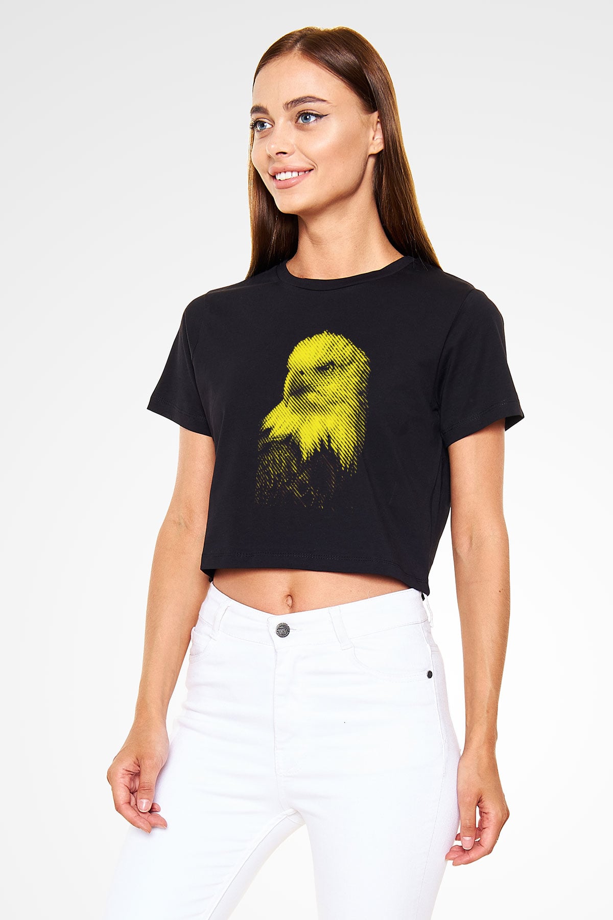 Kartal Siyah  Crop Top Tişört