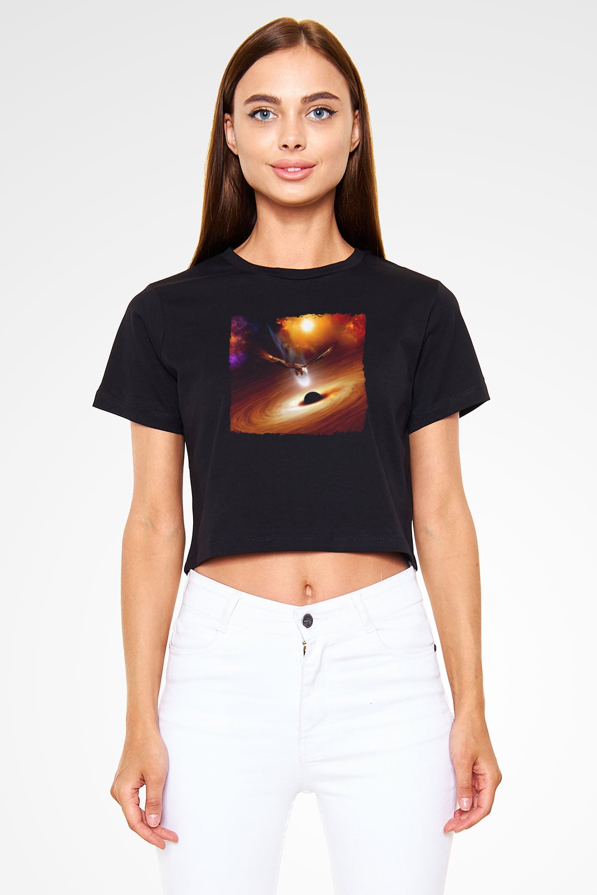 Kartal Siyah  Crop Top Tişört