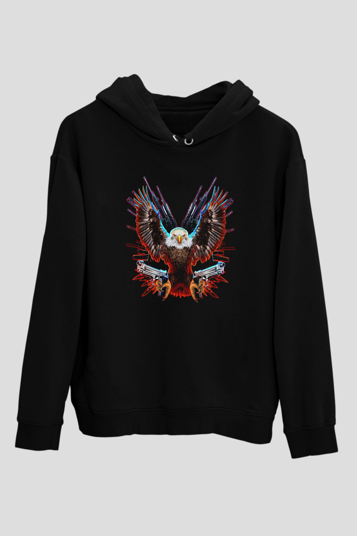 Kartal Siyah Unisex Kapüşonlu Sweatshirt