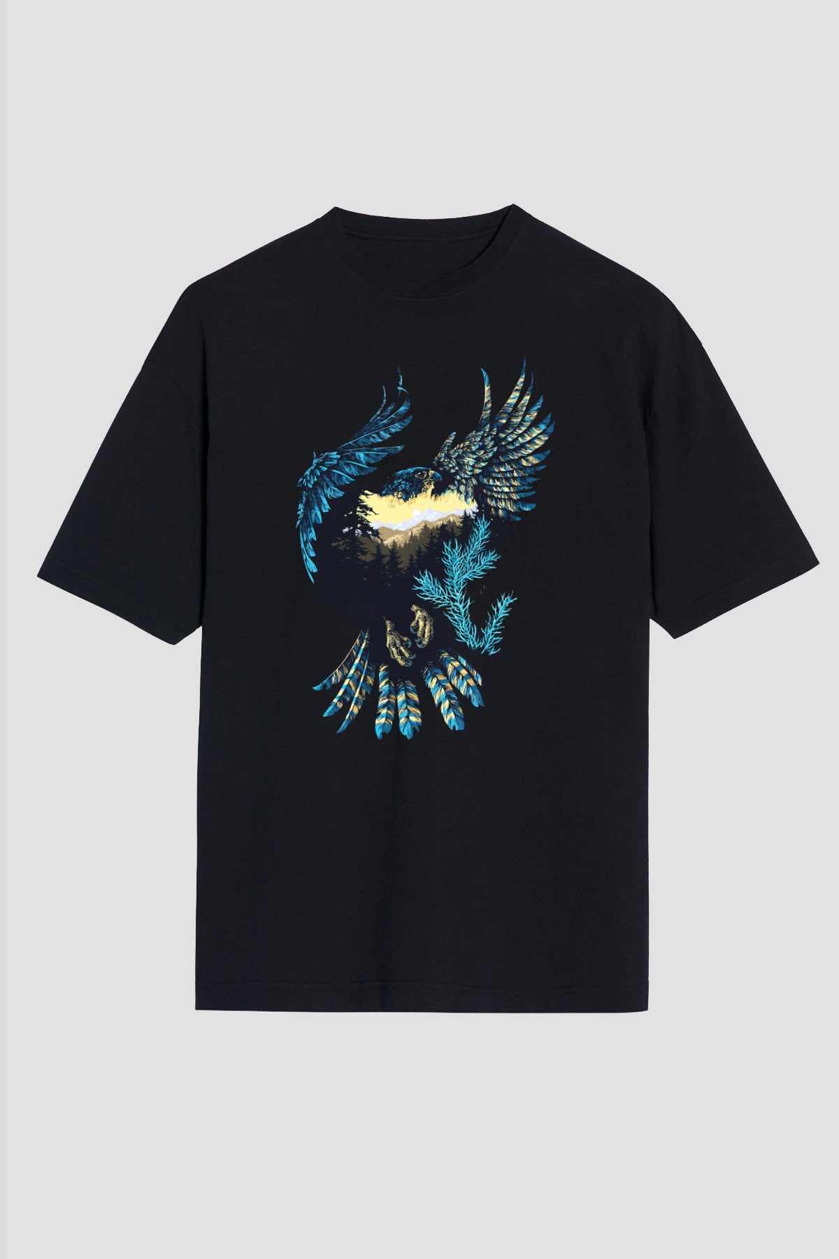 Kartal Siyah Unisex Oversize Tişört T-Shirt