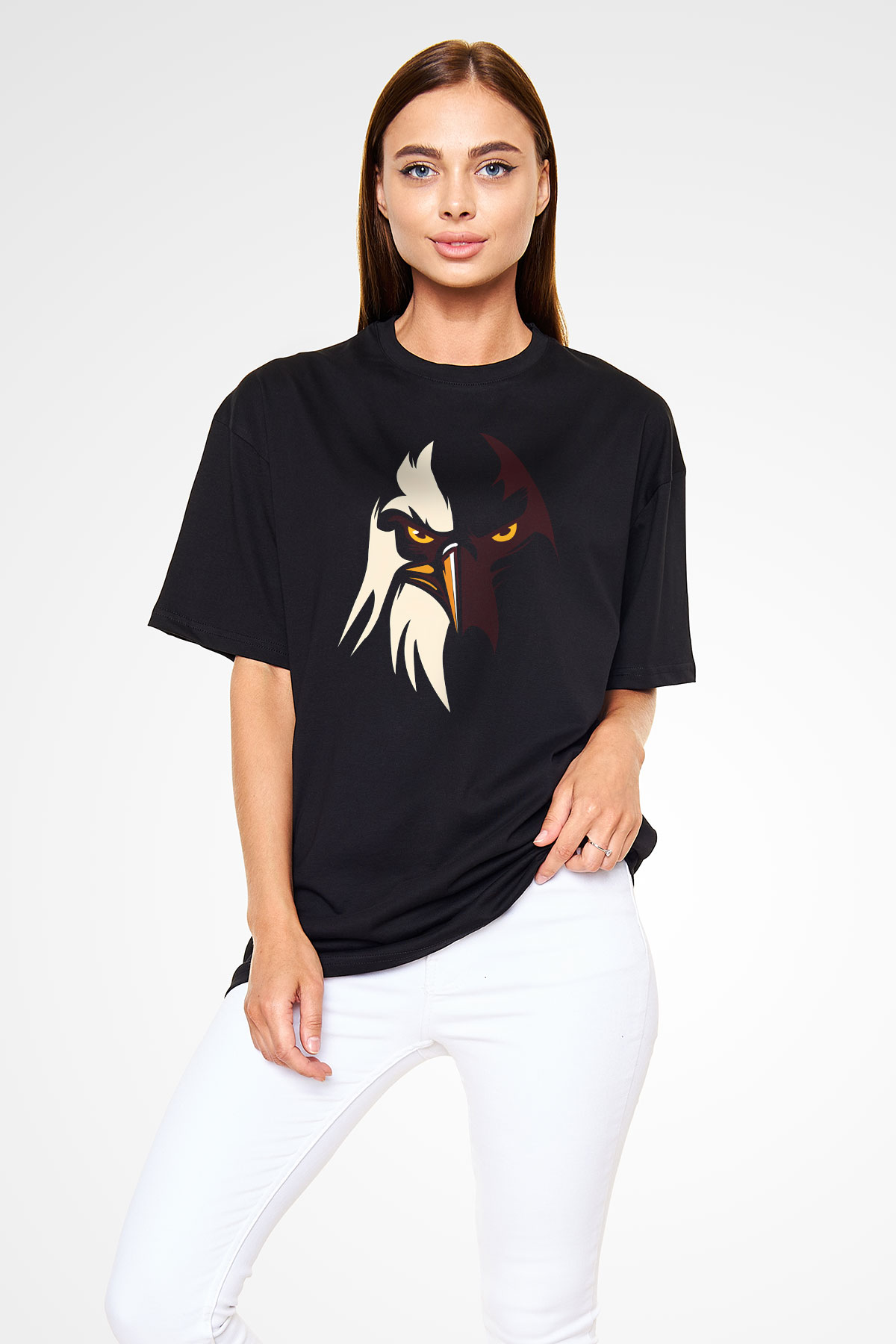 Kartal Siyah Unisex Oversize Tişört T-Shirt