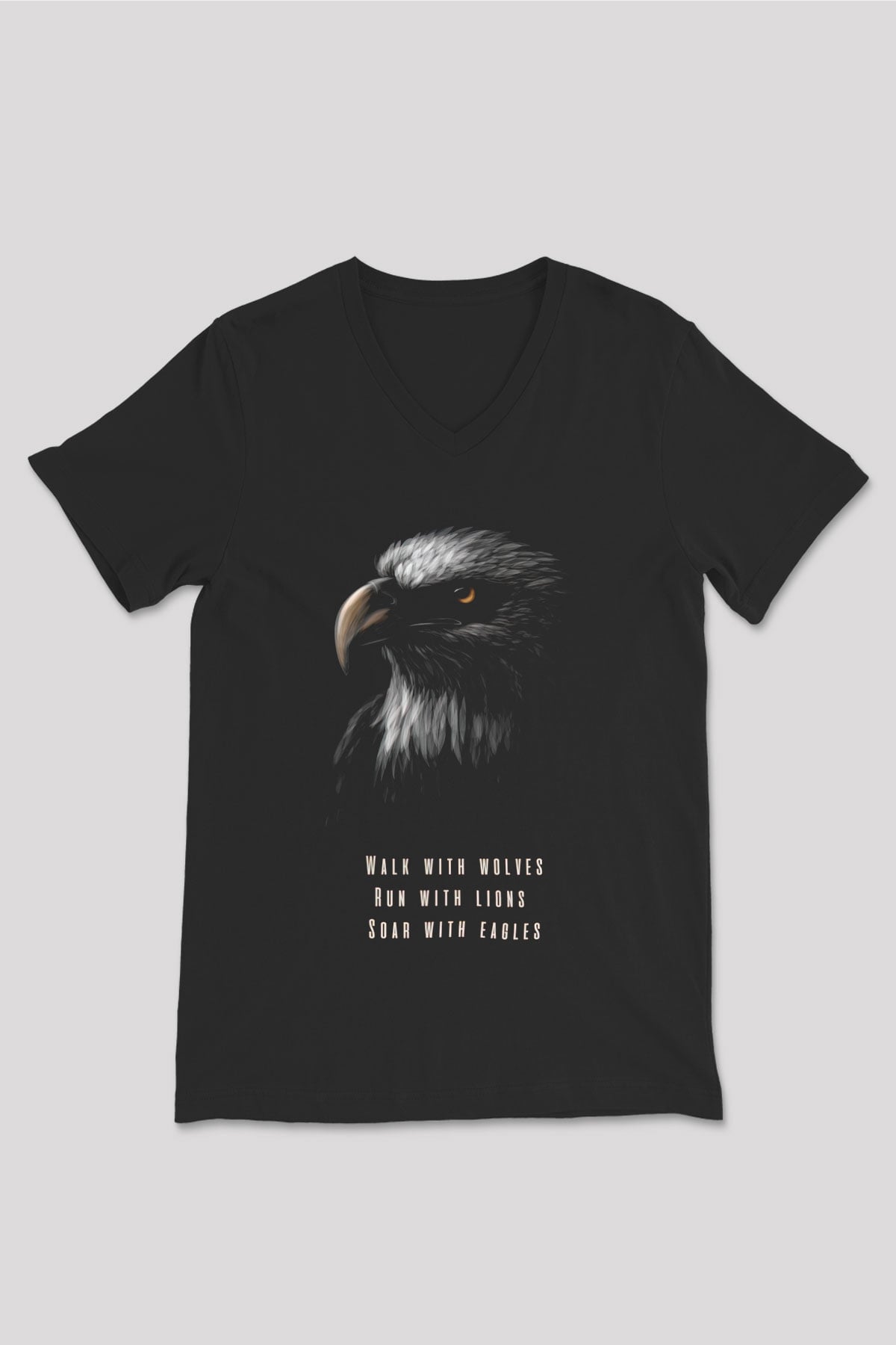 Kartal Siyah Unisex V Yaka Tişört