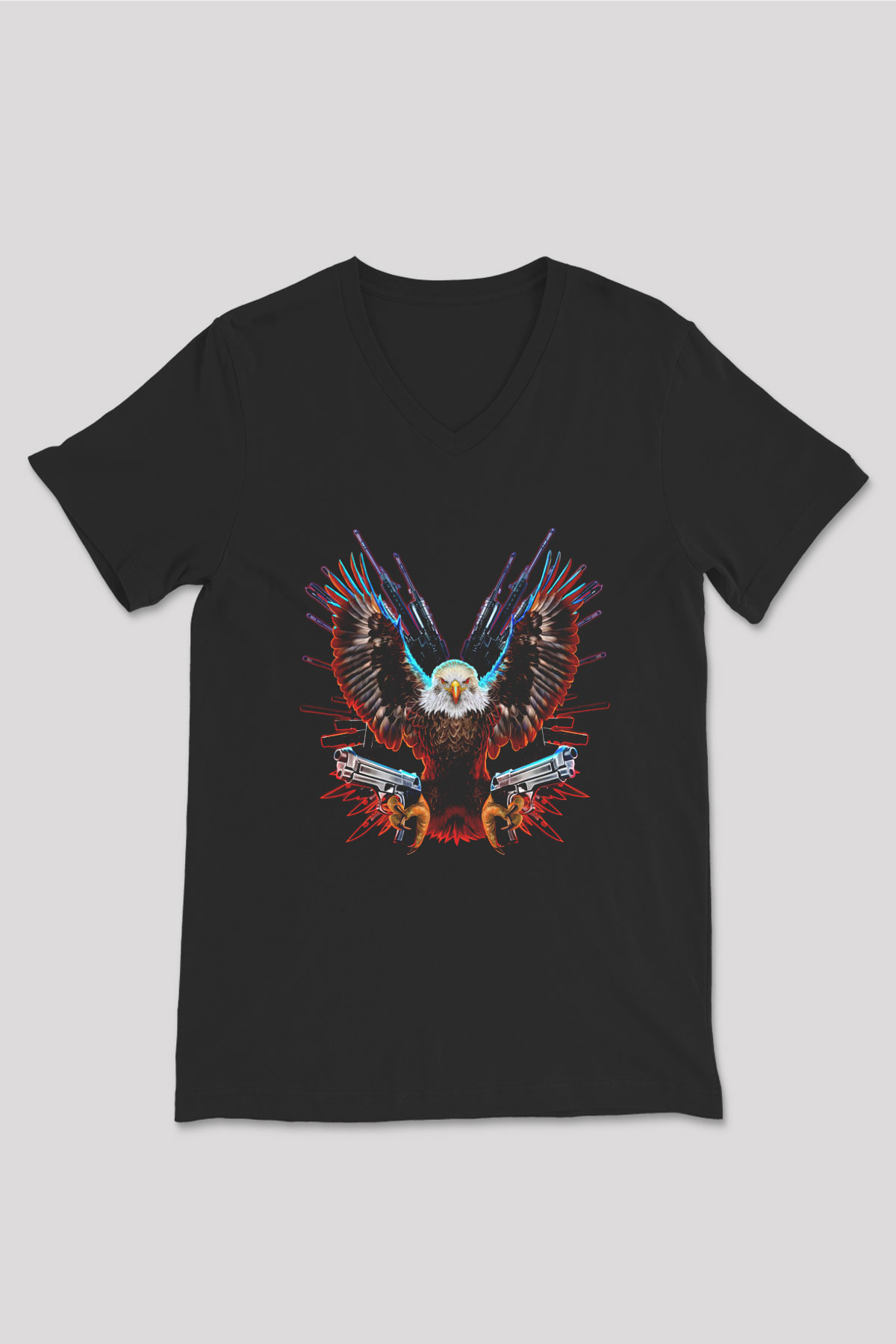 Kartal Siyah Unisex V Yaka Tişört