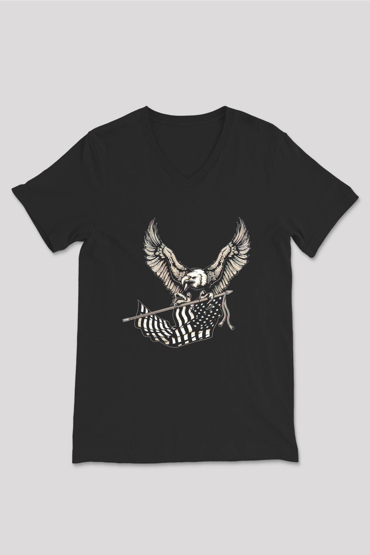 Kartal Siyah Unisex V Yaka Tişört T-Shirt