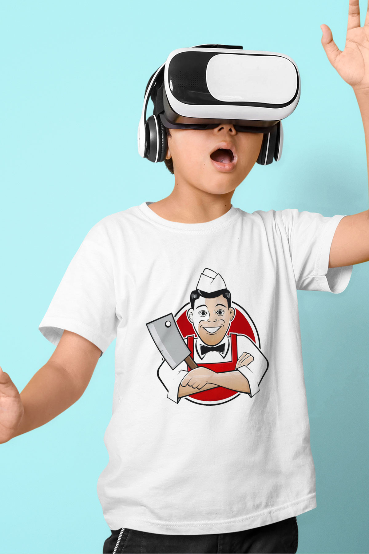 Kasap Baskılı Beyaz Unisex Çocuk Tişört