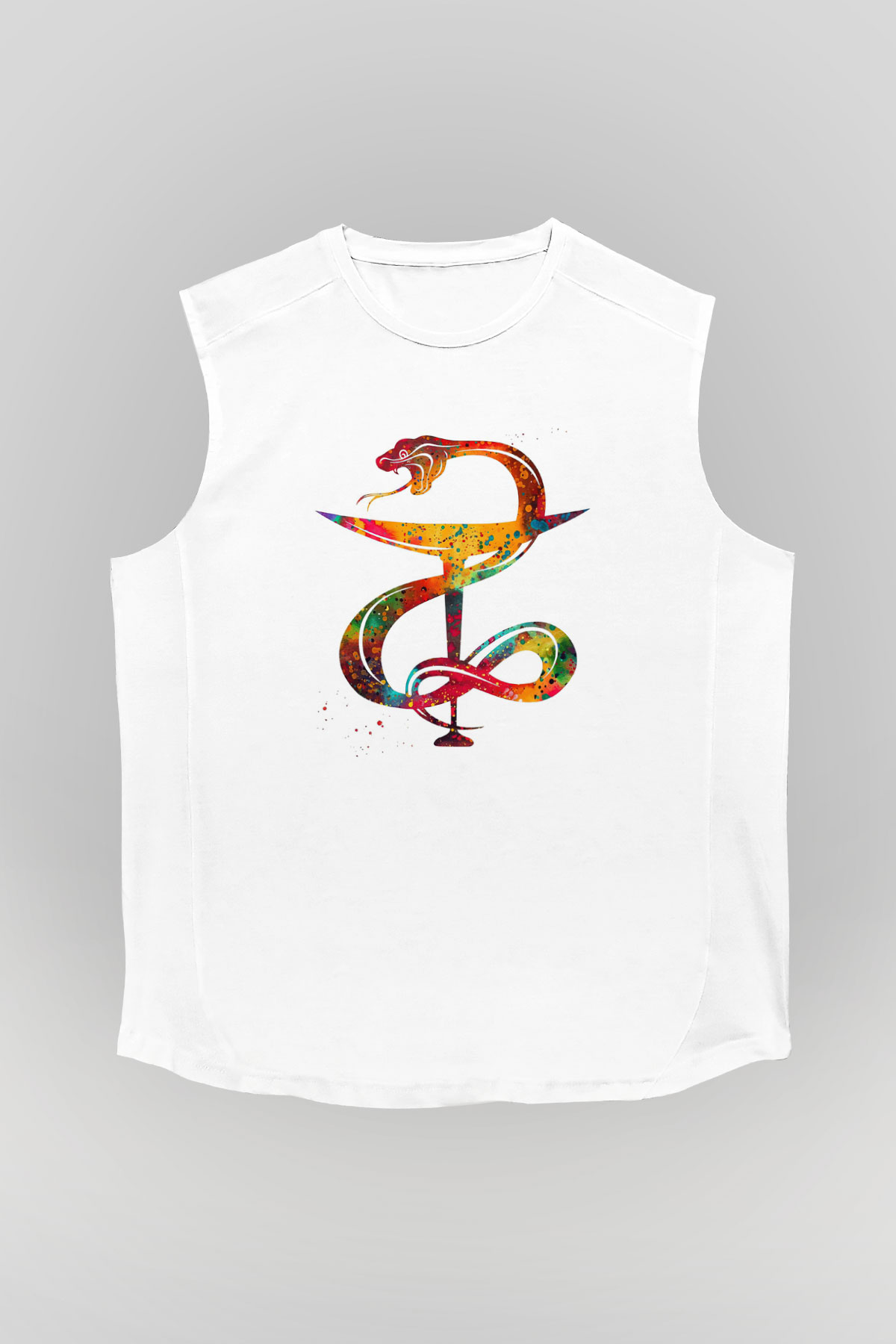Kasede Hygieia Baskılı Unisex Kolsuz Beyaz Tişört - Tshirt