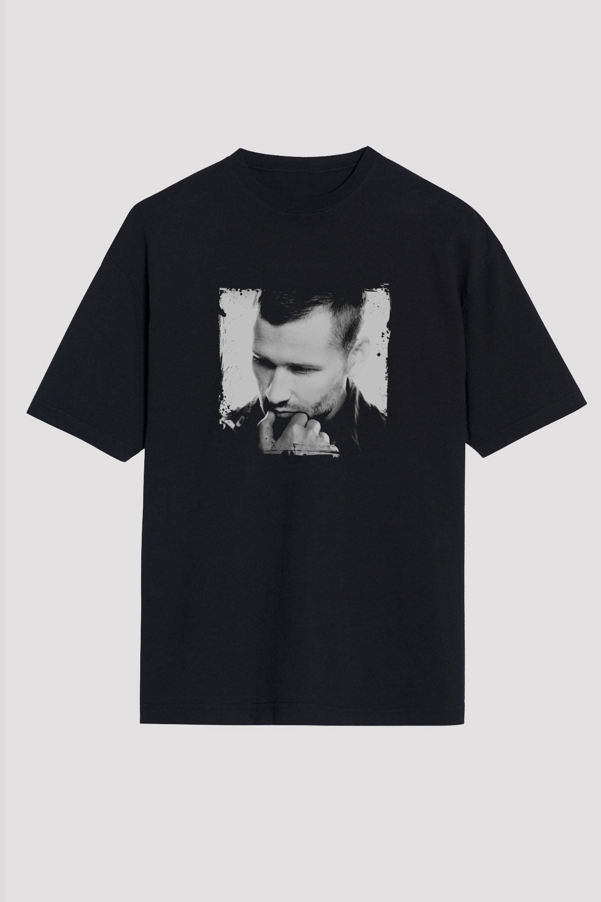 Kaskade Baskılı Unisex Oversize Siyah Tişört