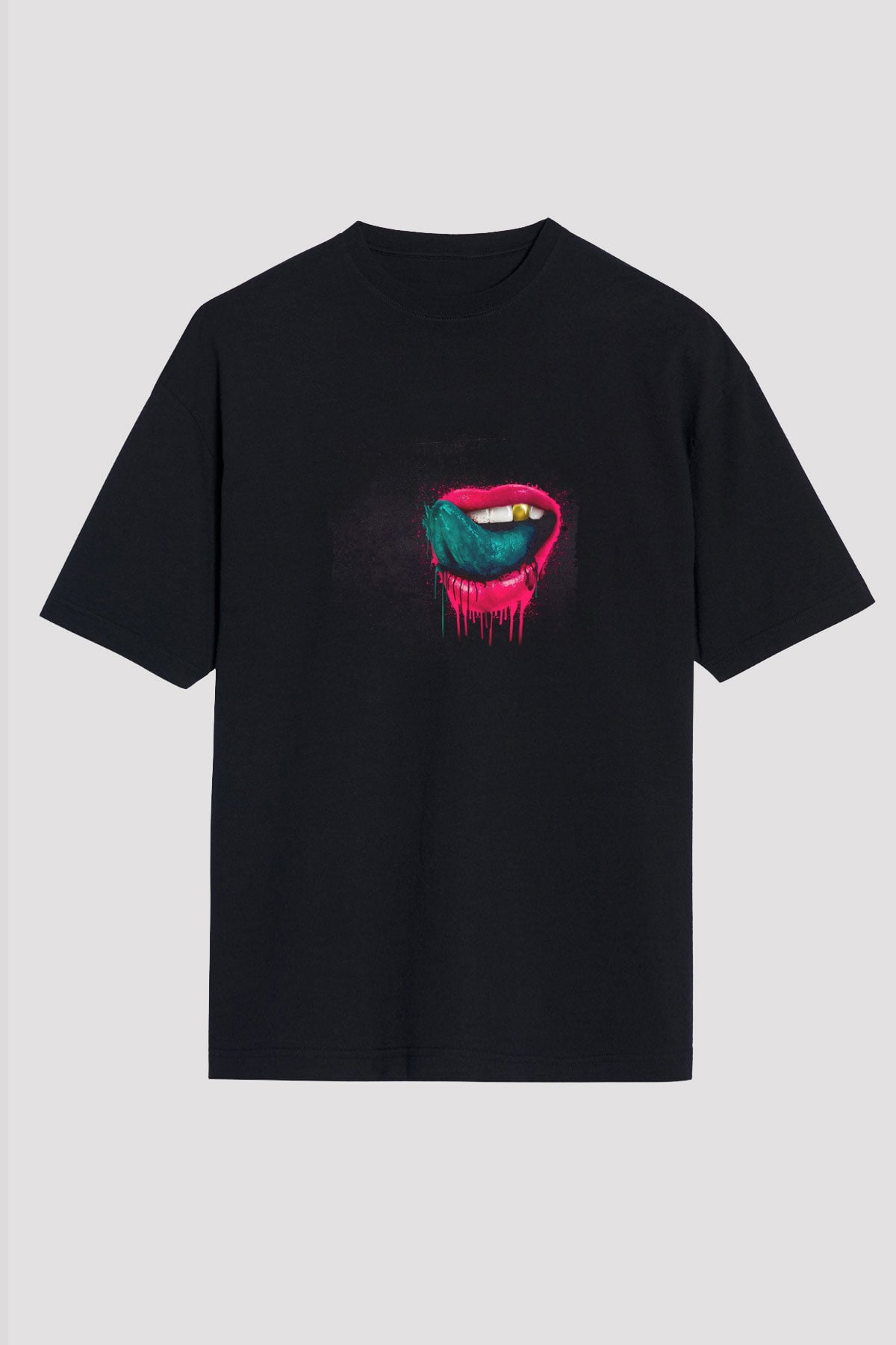 Kaskade Baskılı Unisex Oversize Siyah Tişört
