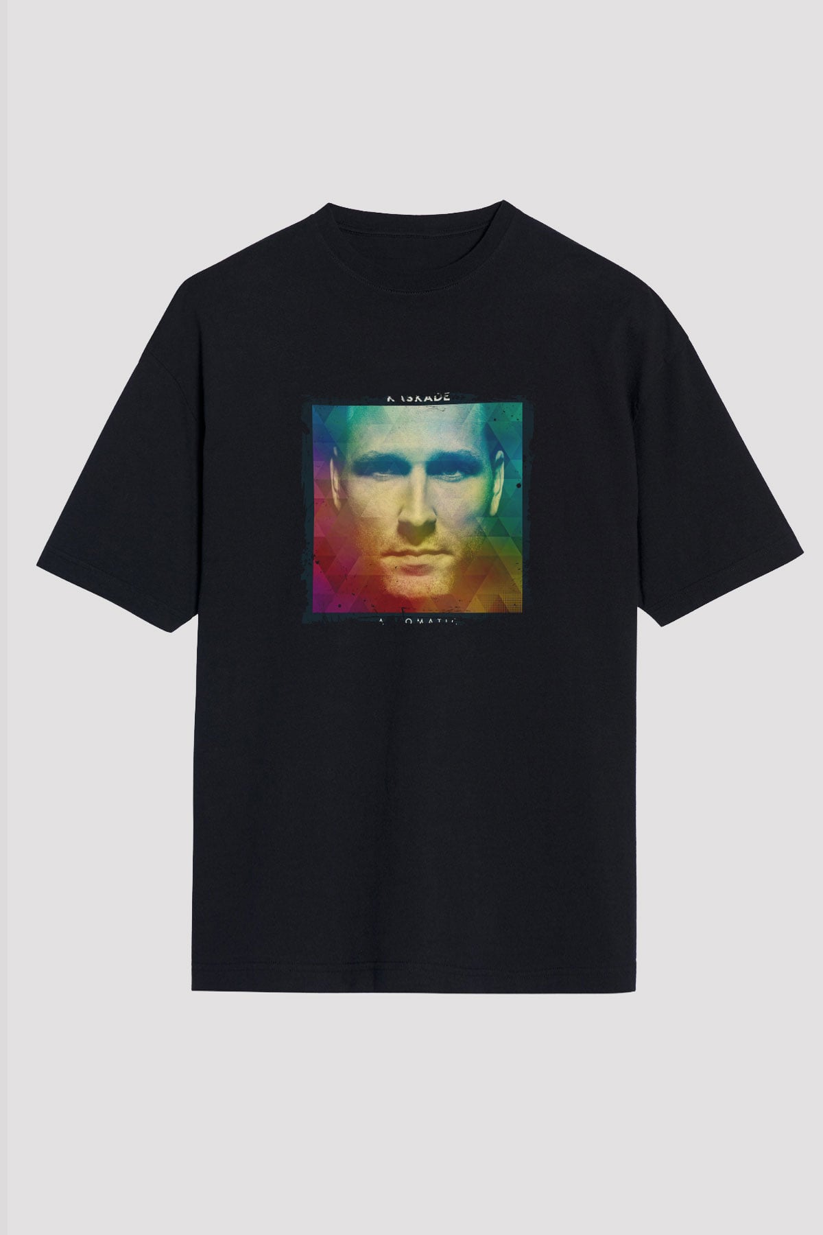 Kaskade Baskılı Unisex Oversize Siyah Tişört