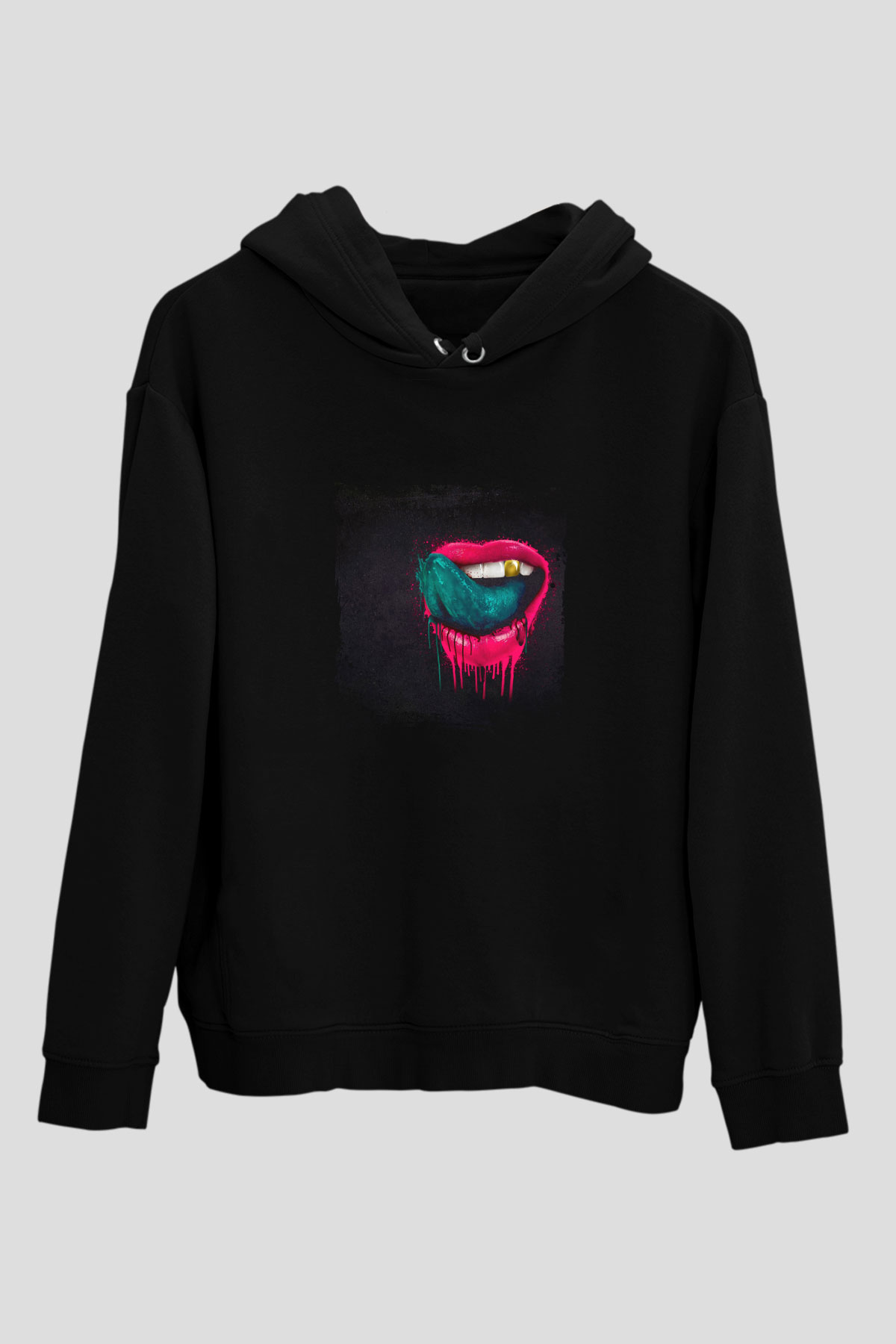 Kaskade Baskılı Unisex Siyah Hoodie