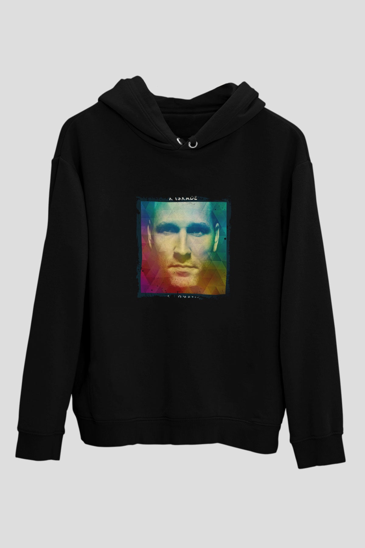 Kaskade Baskılı Unisex Siyah Hoodie