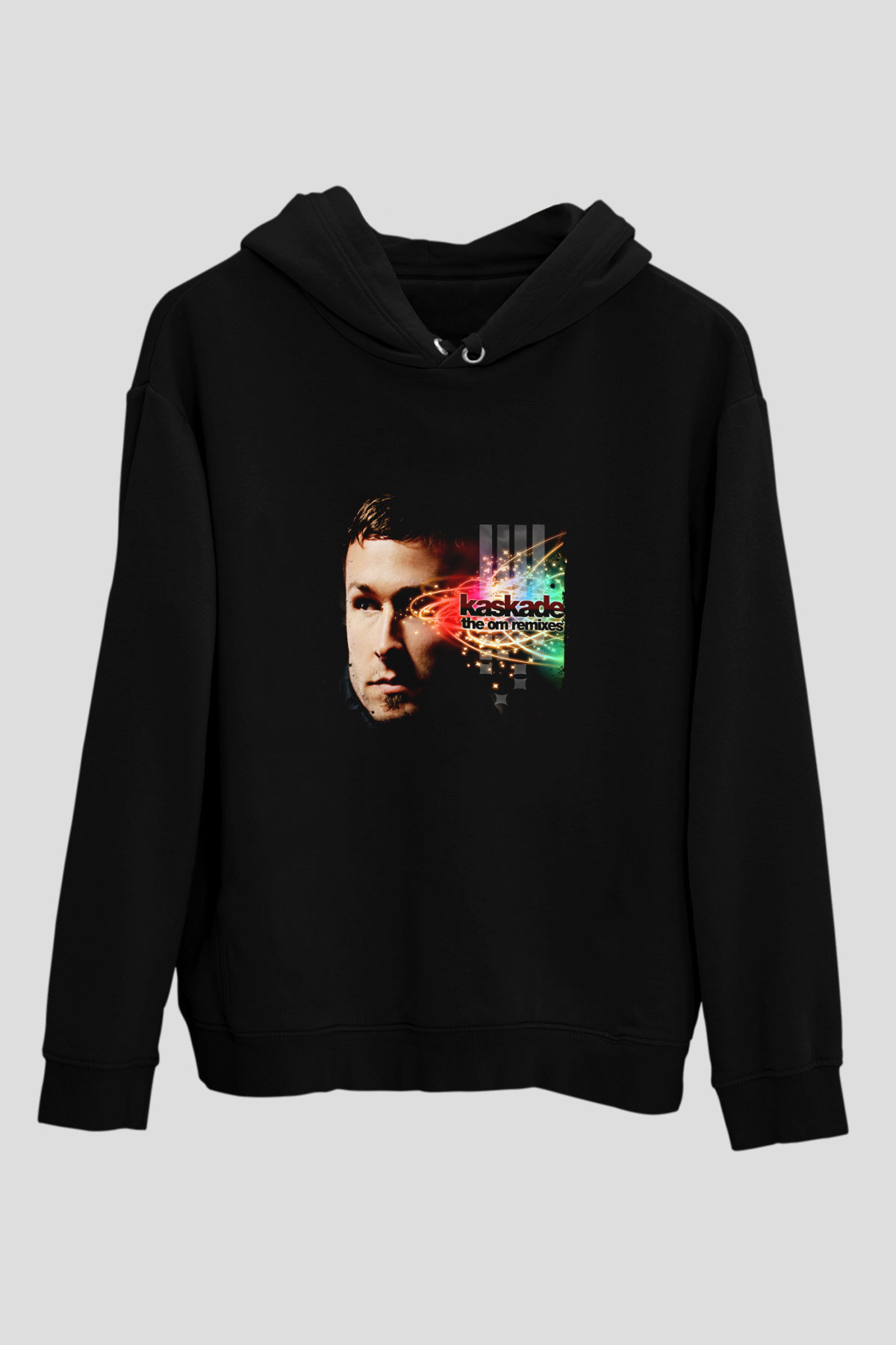 Kaskade Baskılı Unisex Siyah Hoodie