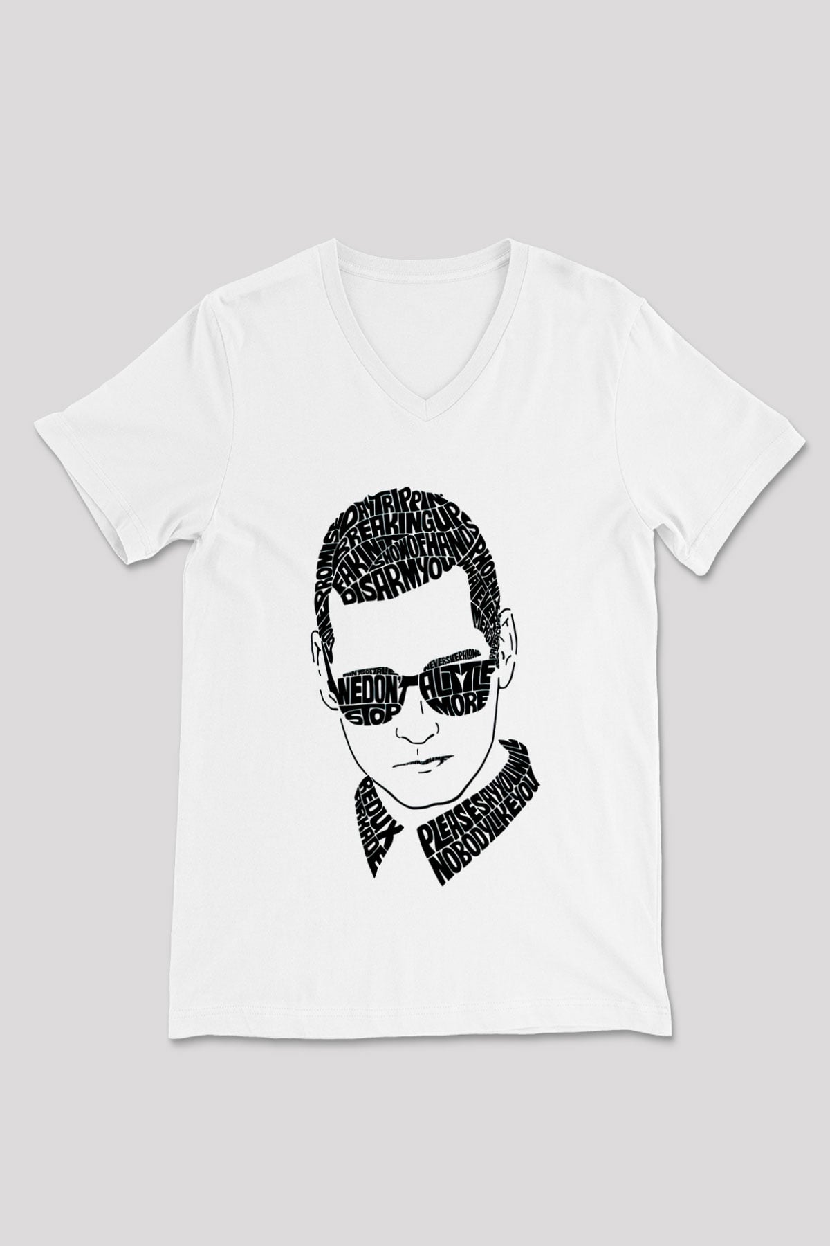 Kaskade Beyaz Unisex V Yaka Tişört