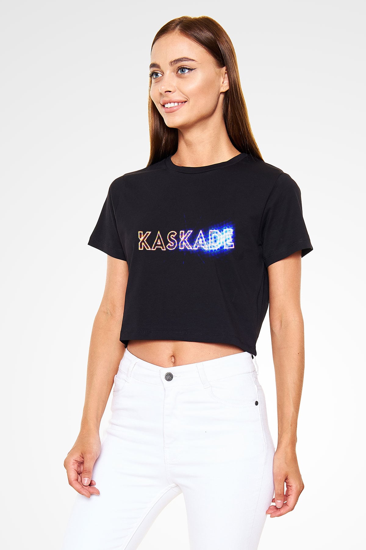 Kaskade Siyah Crop Top Tişört