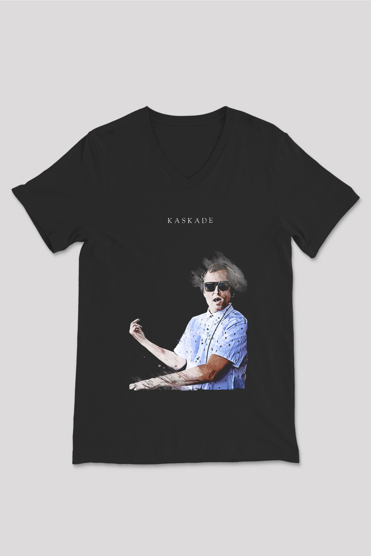 Kaskade Siyah Unisex V Yaka Tişört