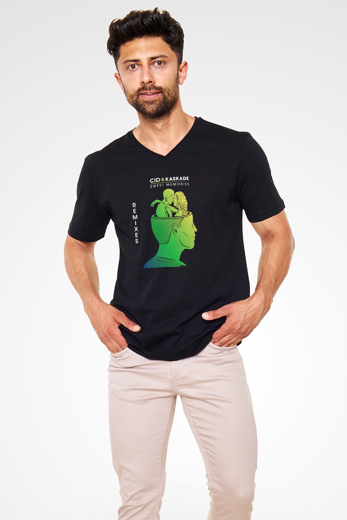 Kaskade Siyah Unisex V Yaka Tişört