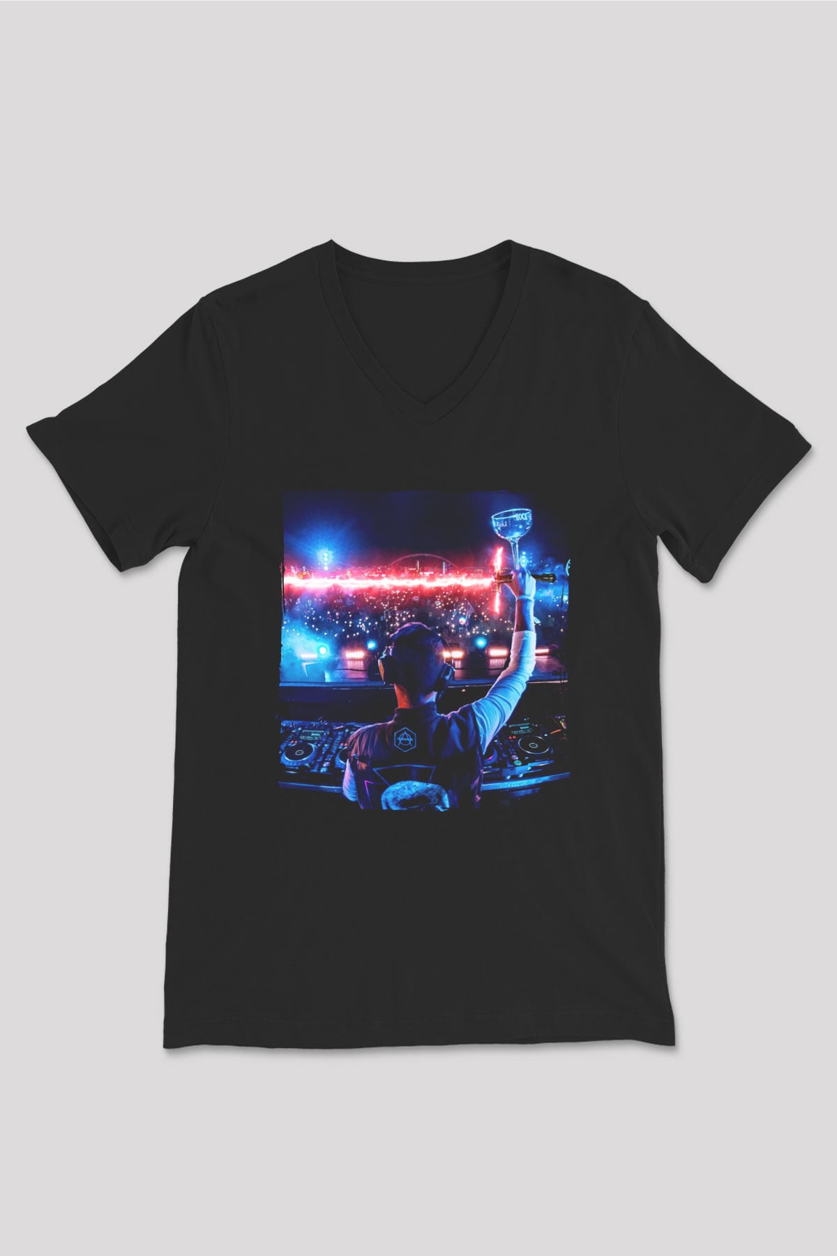 Kaskade Siyah Unisex V Yaka Tişört