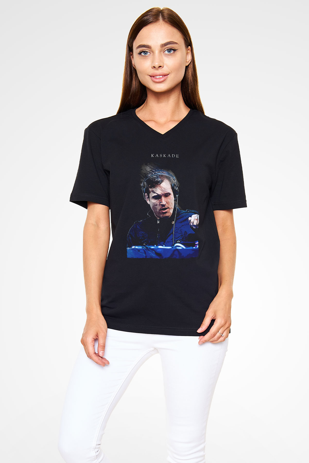 Kaskade Siyah Unisex V Yaka Tişört
