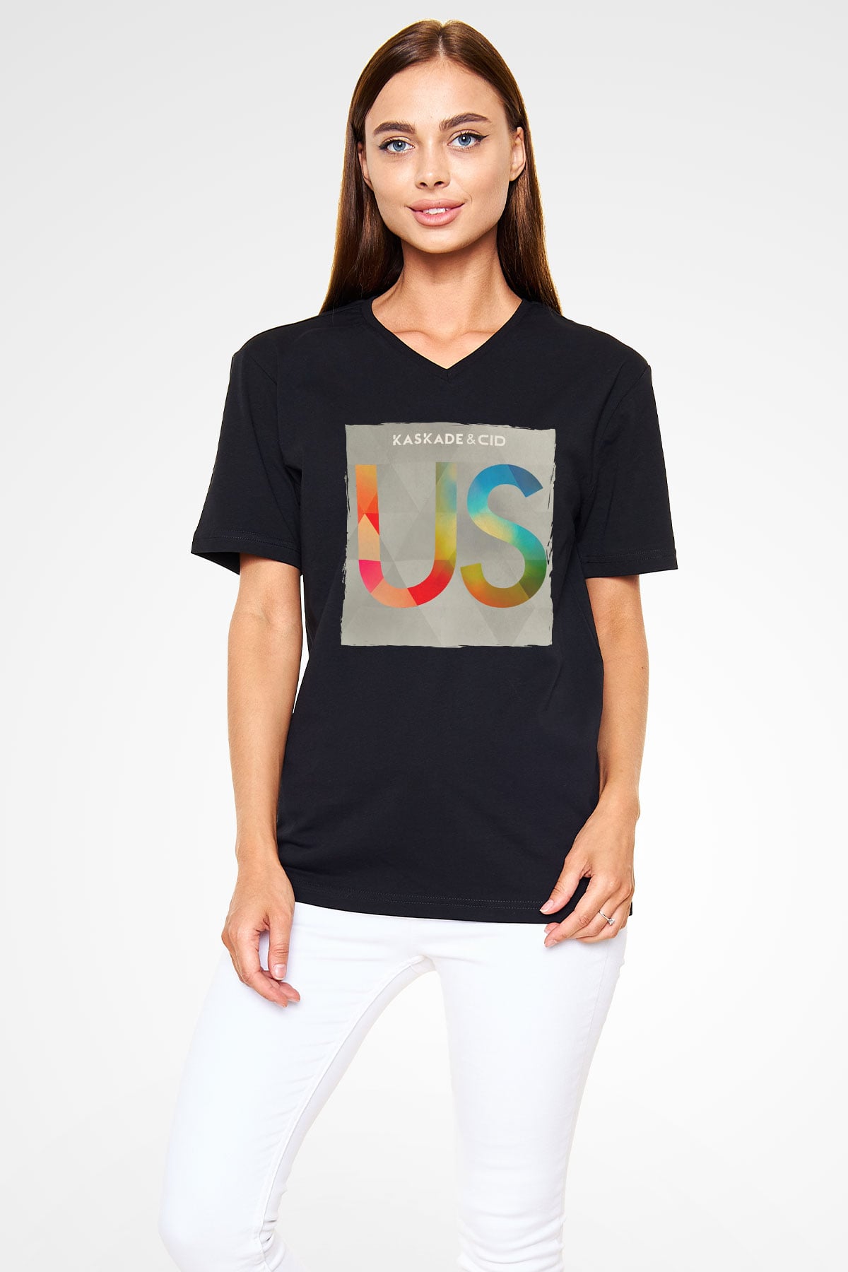 Kaskade Siyah Unisex V Yaka Tişört