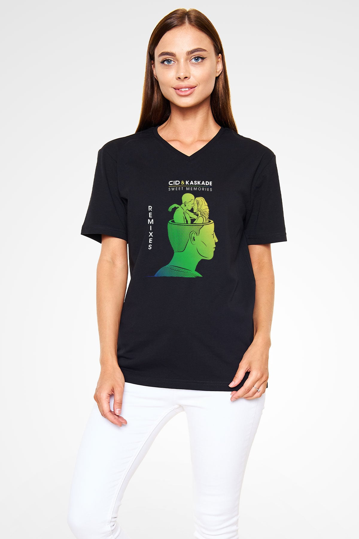 Kaskade Siyah Unisex V Yaka Tişört
