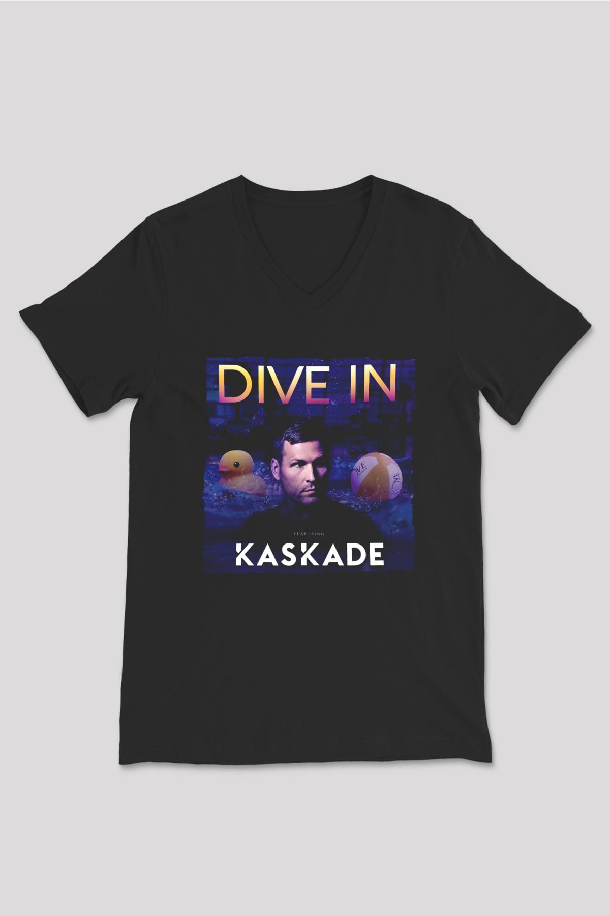 Kaskade Siyah Unisex V Yaka Tişört