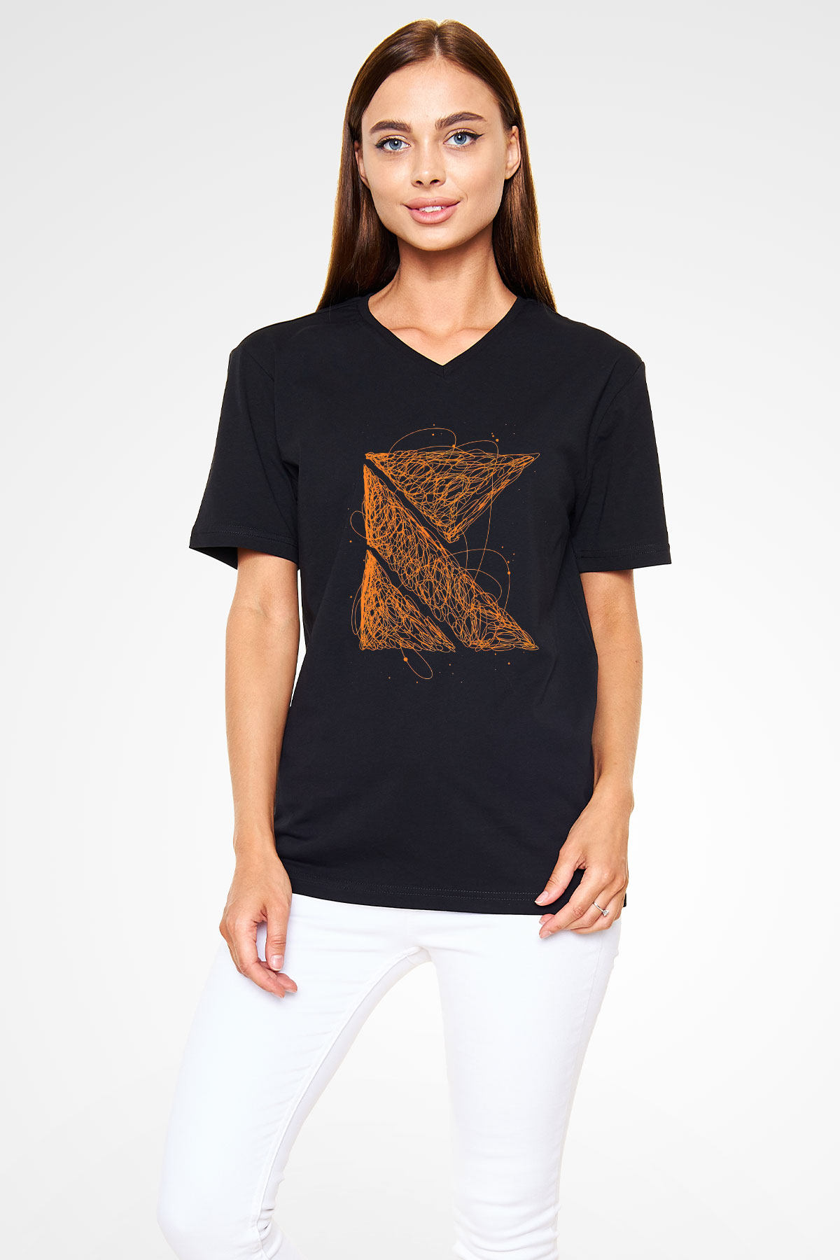 Kaskade Siyah Unisex V Yaka Tişört