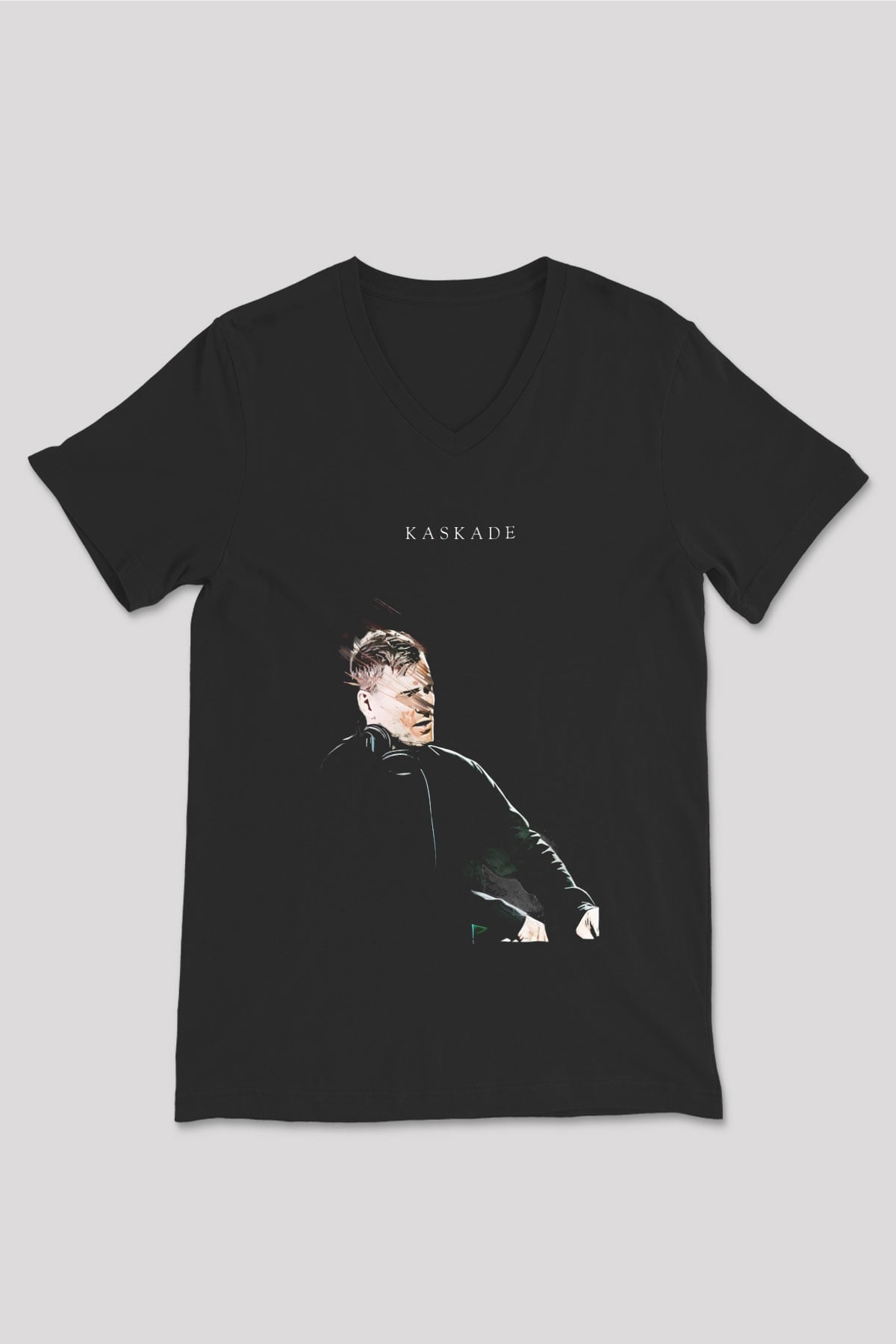 Kaskade Siyah Unisex V Yaka Tişört