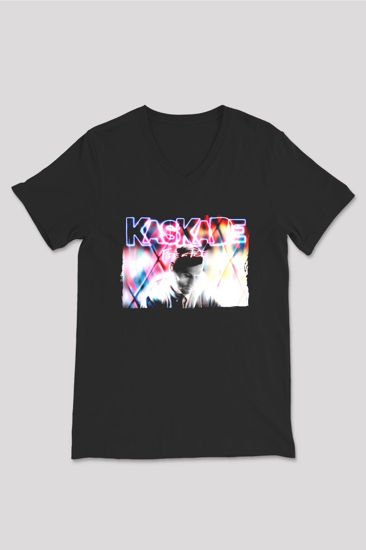 Kaskade Siyah Unisex V Yaka Tişört