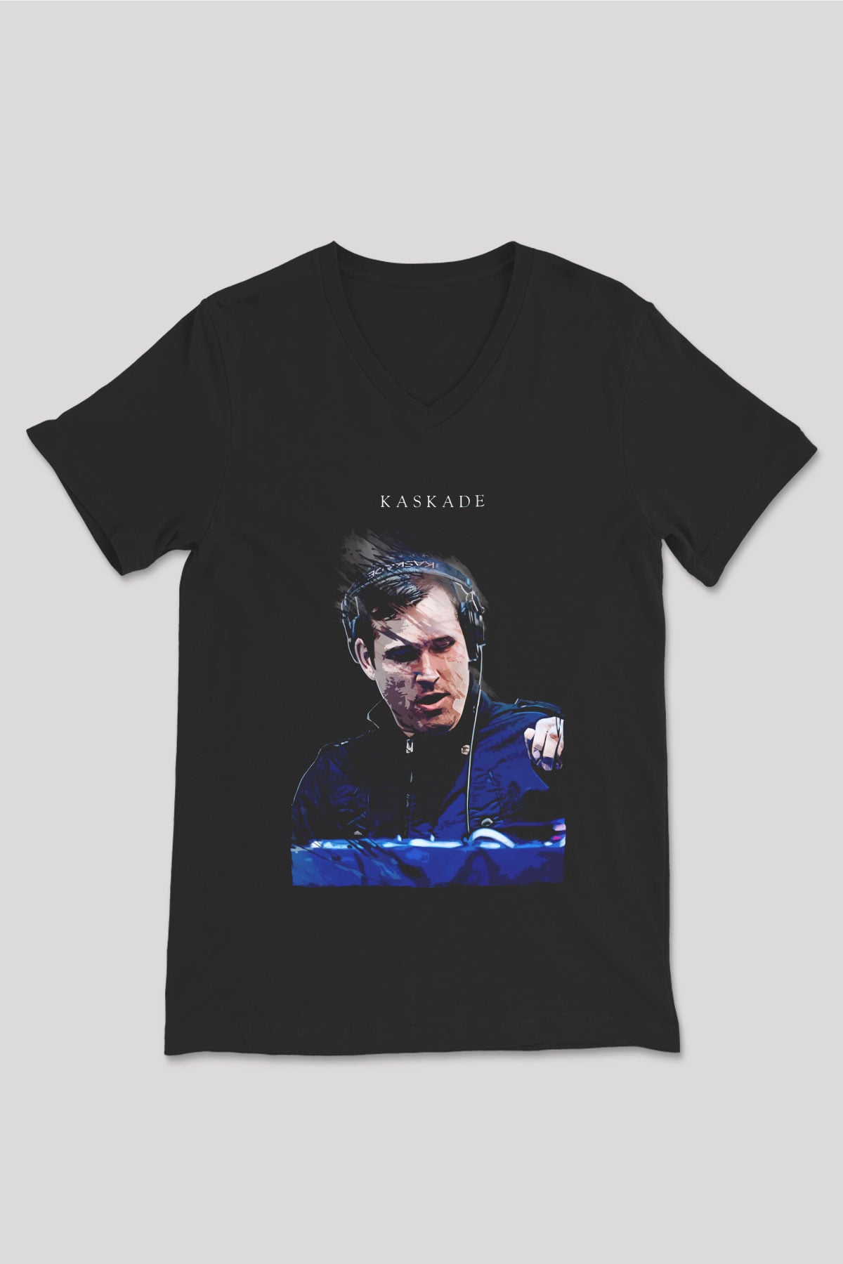 Kaskade Siyah Unisex V Yaka Tişört