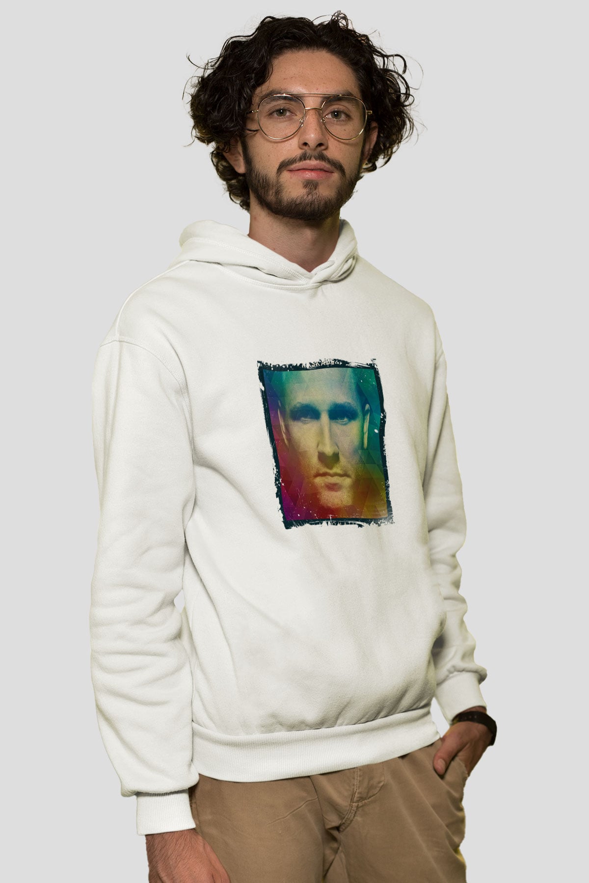 KaskadeBaskılı Beyaz Hoodie