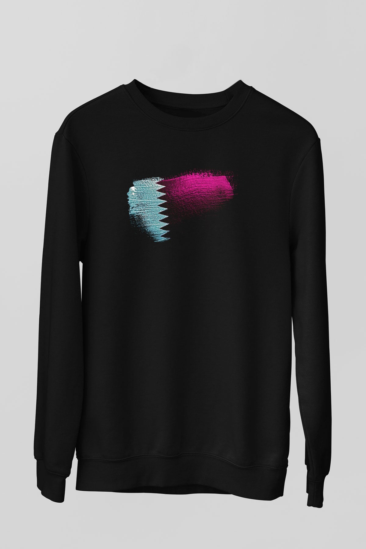 Katar - Qatar Bayrağı Baskılı Unisex Siyah Sweatshirt