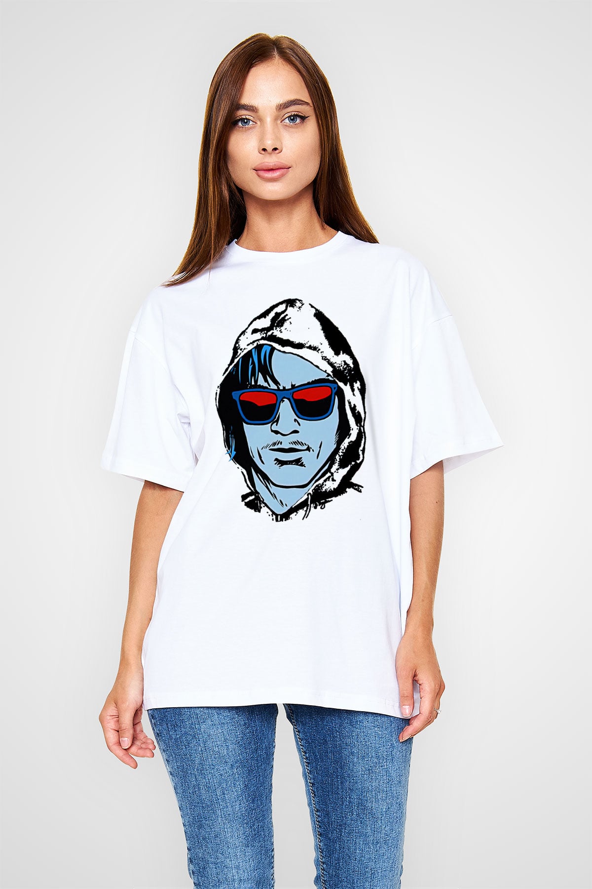 Kavinsky Baskılı Beyaz Unisex Oversize Tişört - Tshirt