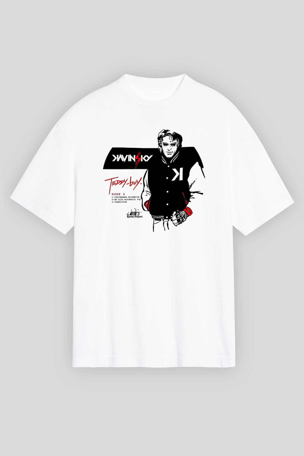 Kavinsky Baskılı Beyaz Unisex Oversize Tişört - Tshirt