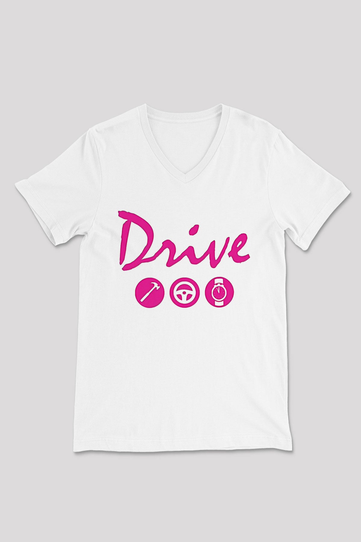 Kavinsky Baskılı Beyaz Unisex V Yaka Tişört - Tshirt