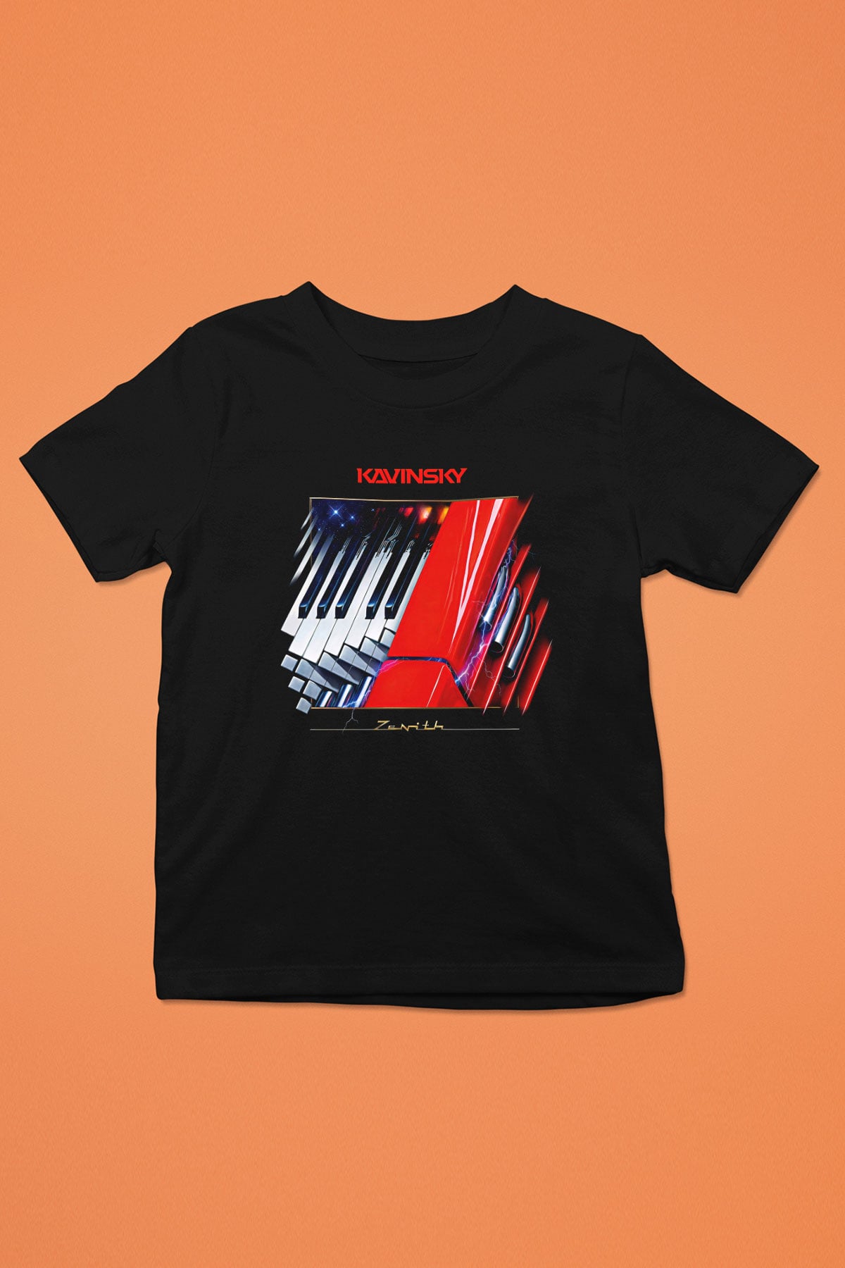 Kavinsky Baskılı Unisex Siyah Çocuk Tişört - Tshirt