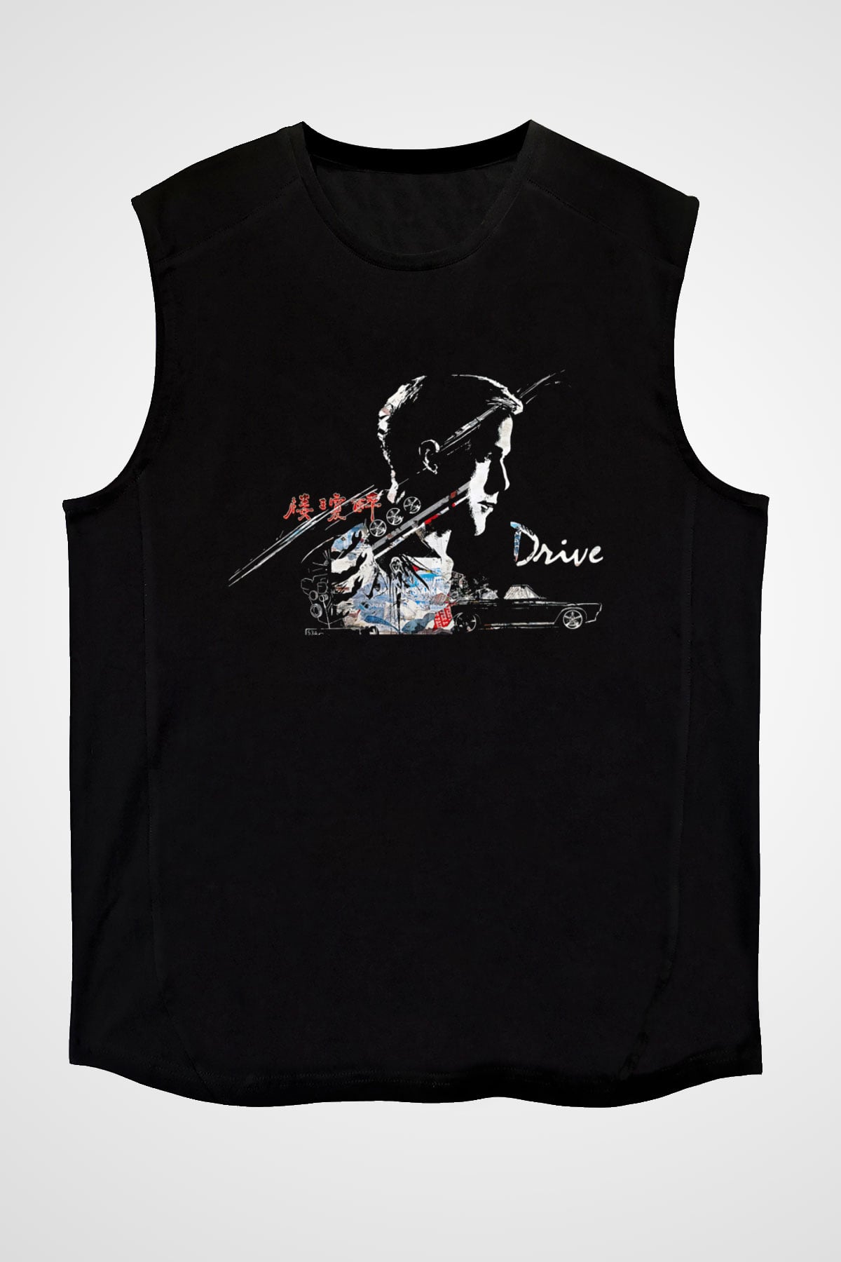 Kavinsky Baskılı Unisex Siyah Kolsuz Tişört - Tshirt