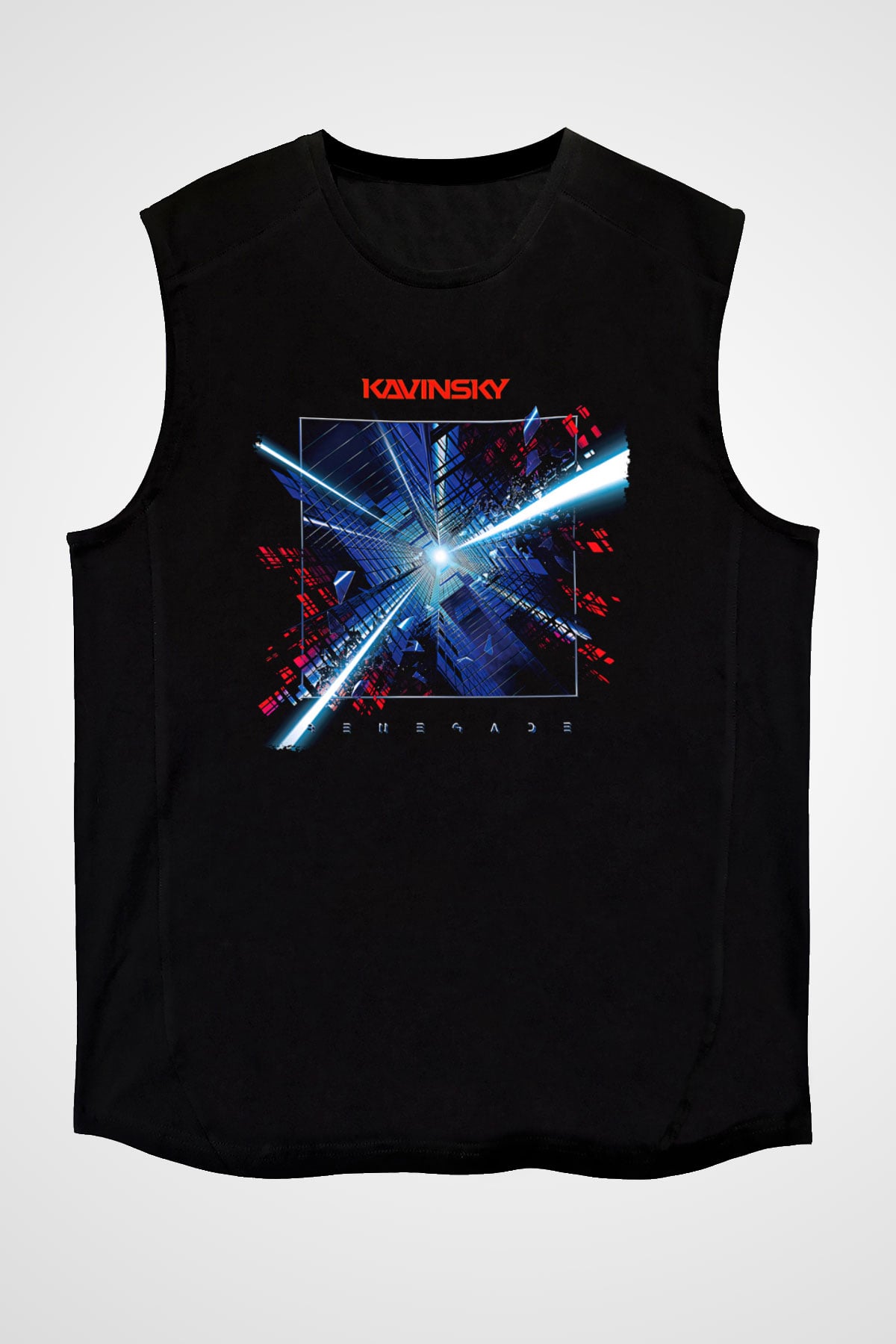 Kavinsky Baskılı Unisex Siyah Kolsuz Tişört - Tshirt