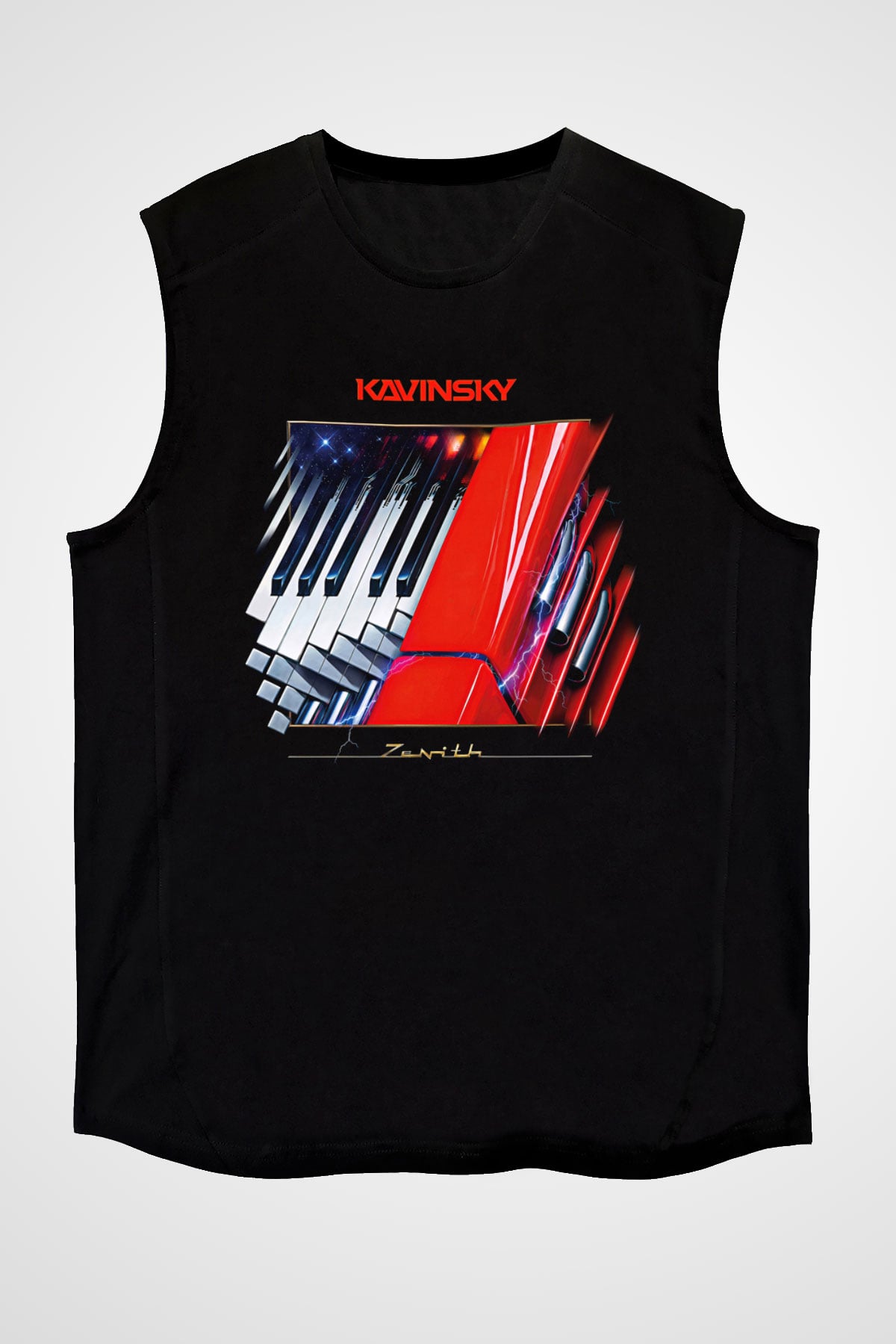 Kavinsky Baskılı Unisex Siyah Kolsuz Tişört - Tshirt