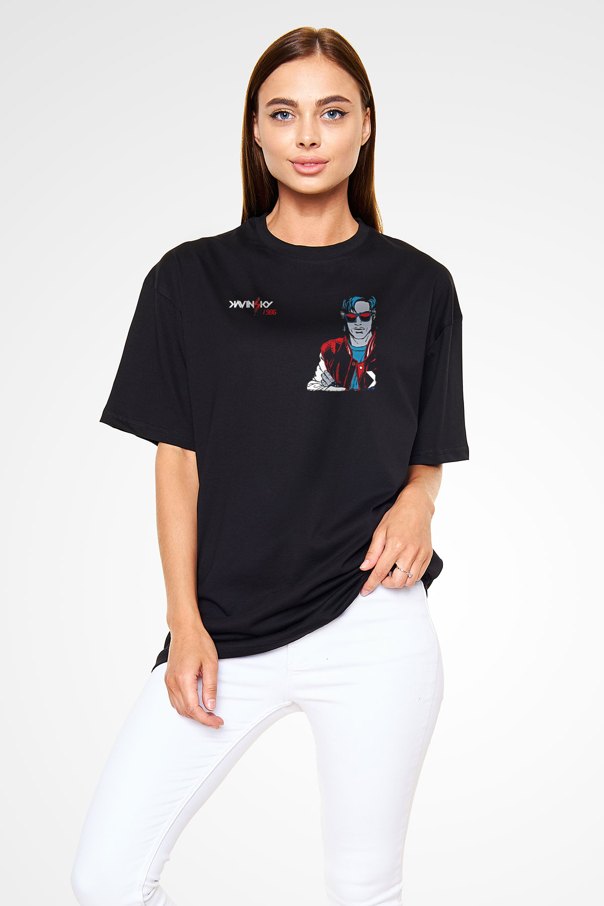 Kavinsky Baskılı Unisex Siyah Oversize Tişört - Tshirt