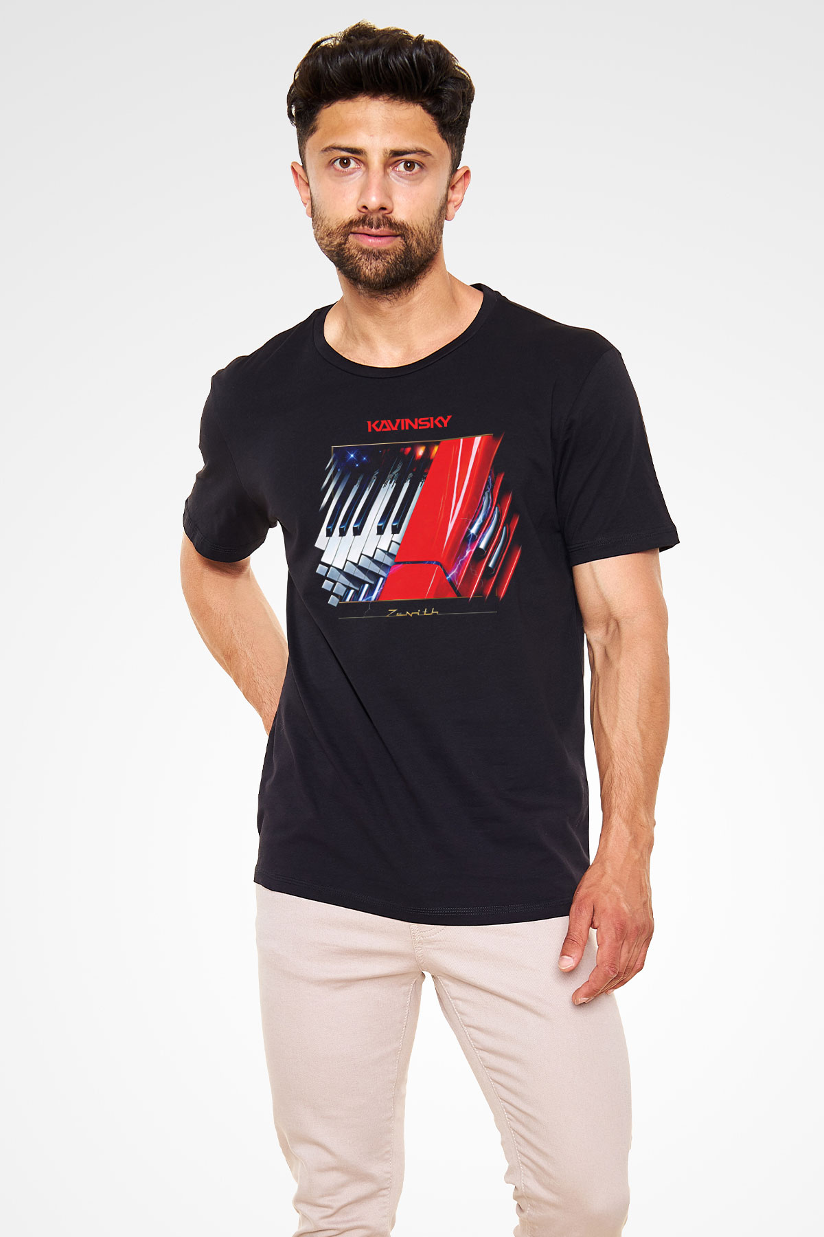 Kavinsky Baskılı Unisex Siyah Tişört - Tshirt