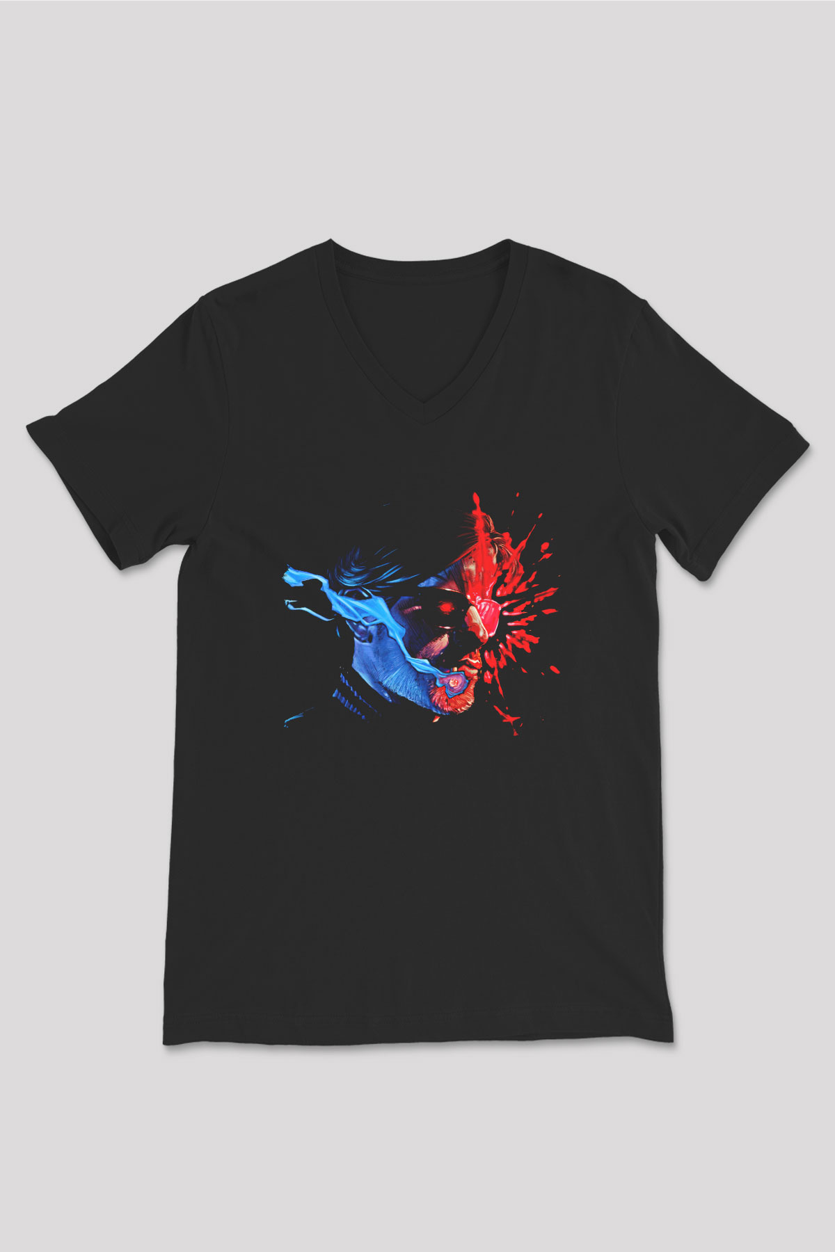 Kavinsky Baskılı Unisex Siyah V Yaka Tişört - Tshirt