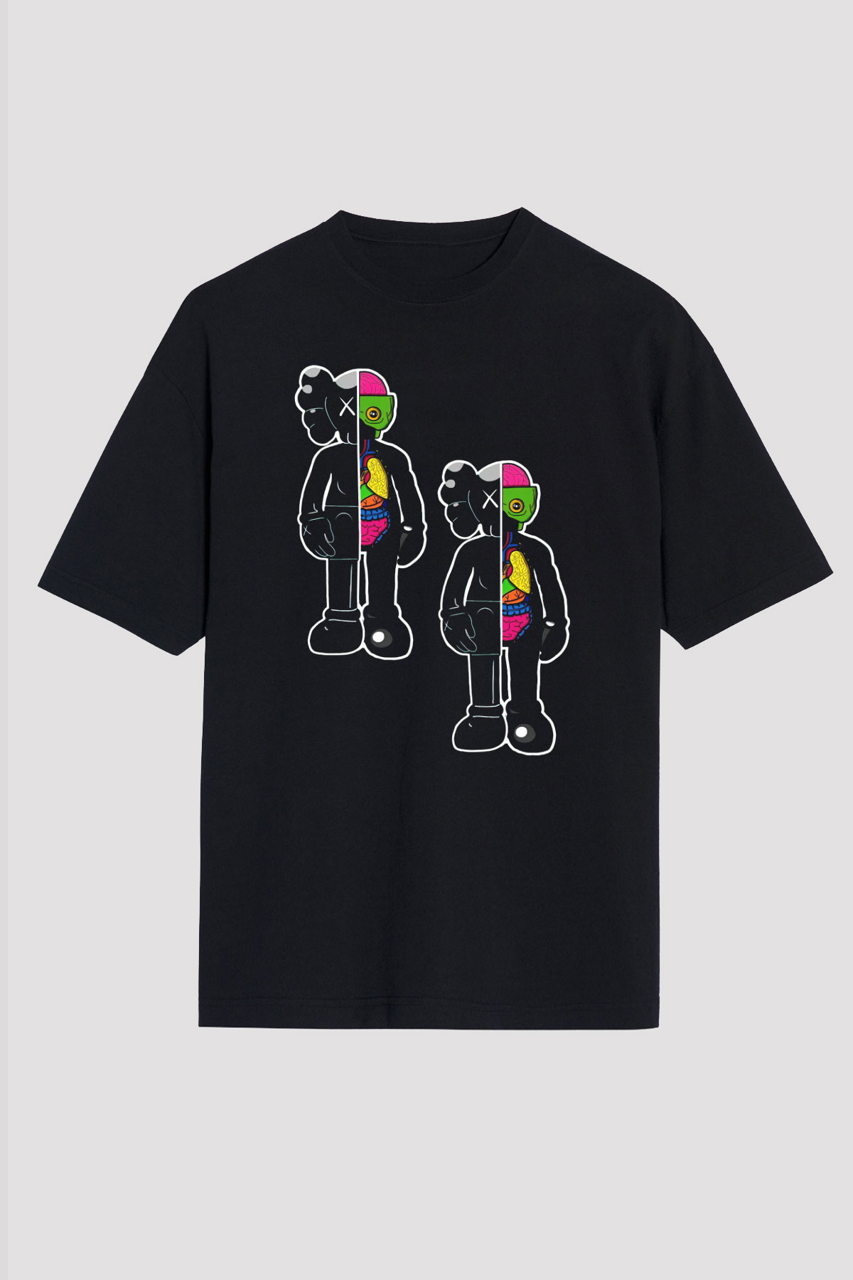 Kaws Temalı Baskılı Unisex Siyah Tişört