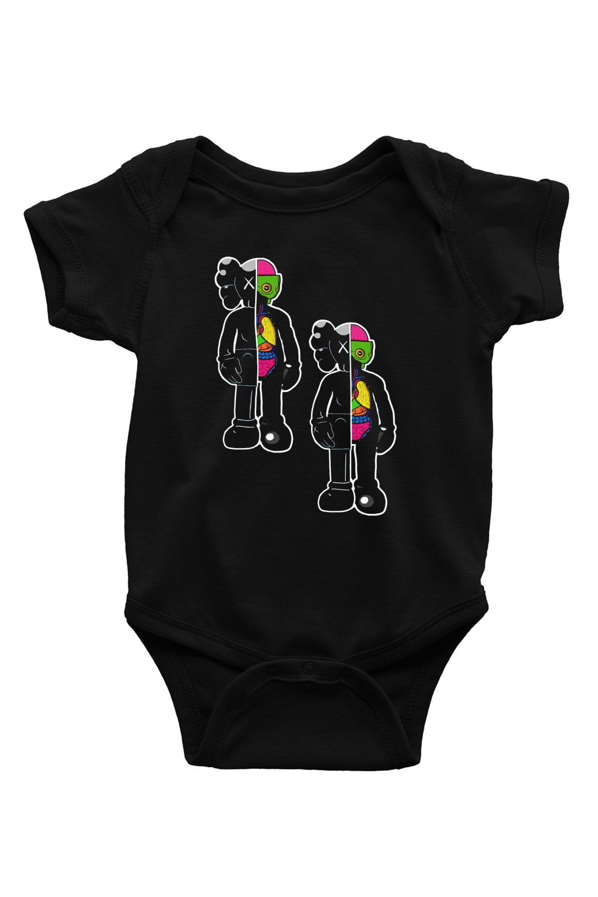 Kaws Temalı BaskılıSiyah  Bebek Body - Zıbın