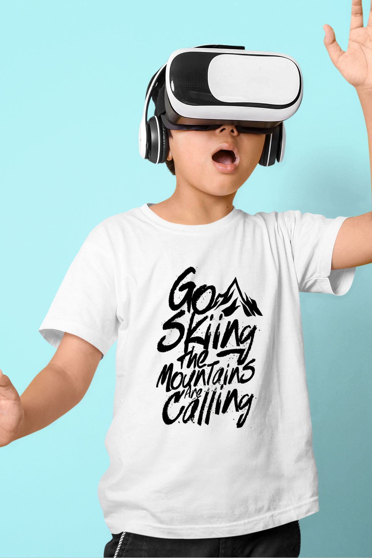 Kayak Baskılı Unisex Beyaz Çocuk Tişört - Tshirt