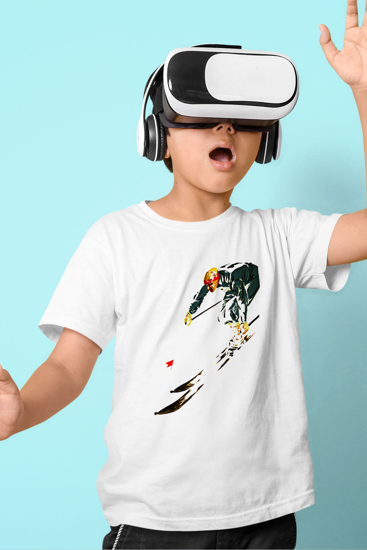 Kayak Baskılı Unisex Beyaz Çocuk Tişört - Tshirt