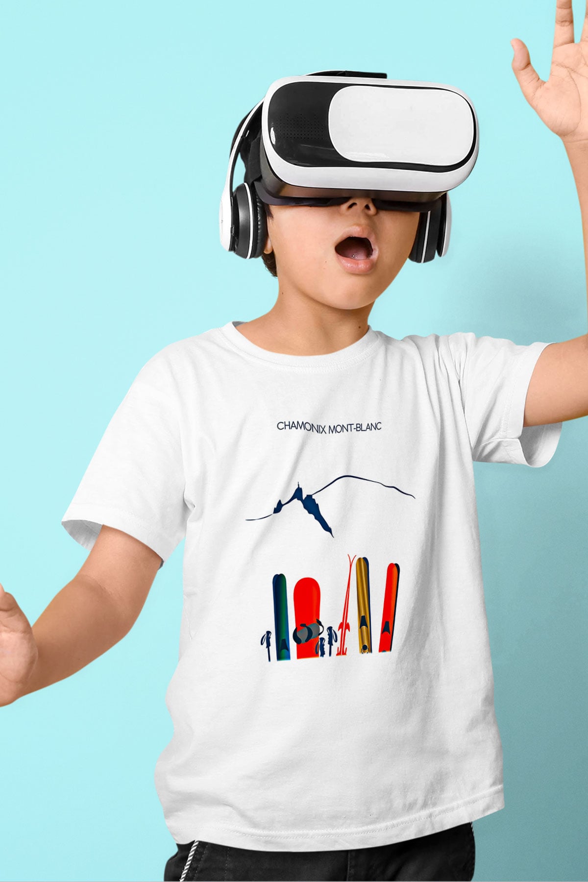 Kayak Baskılı Unisex Beyaz Çocuk Tişört - Tshirt