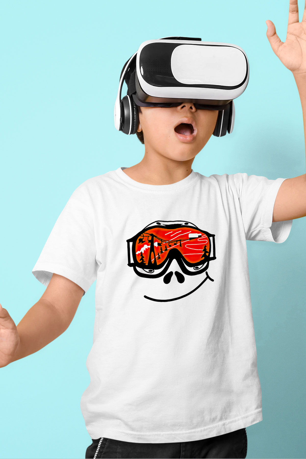 Kayak Baskılı Unisex Beyaz Çocuk Tişört - Tshirt