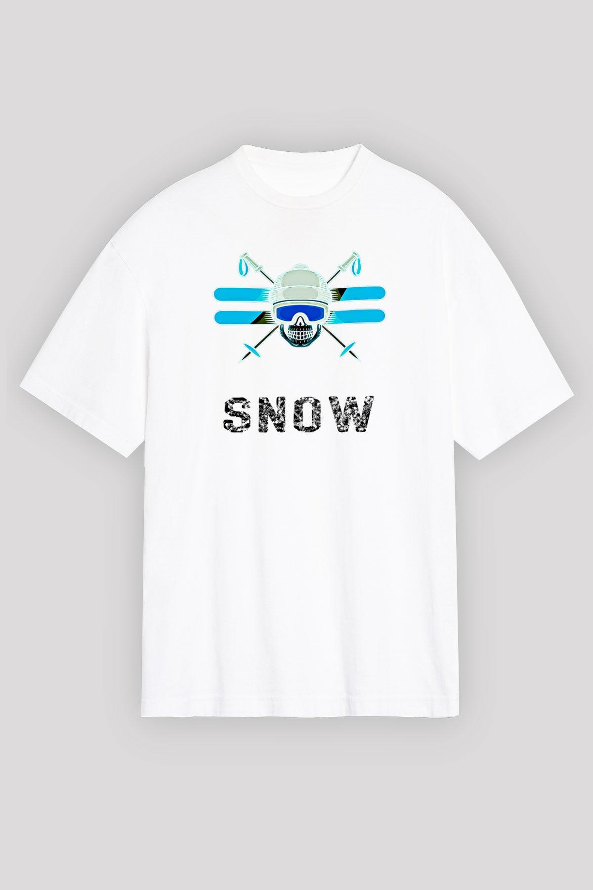 Kayak Baskılı Unisex Beyaz Oversize Tişört - Tshirt